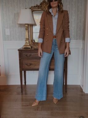 Double-Breasted Flannel Brown Blazer Jacket